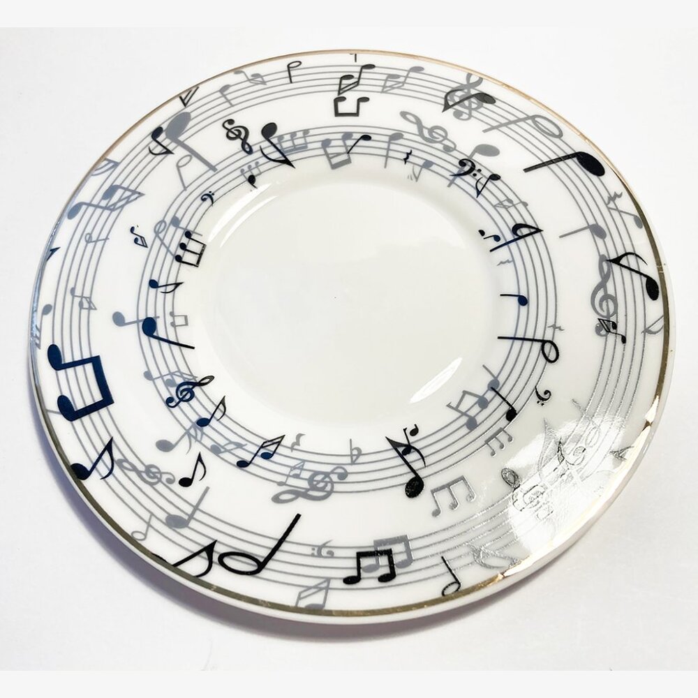 2 Sets of NEW Black & White Music Design Bone China 2-Piece Espresso Set w/Gol… - Picture 3 of 3